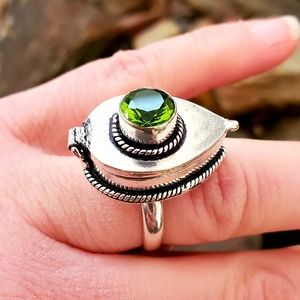 New Peridot 925 Silver Poison Ring.